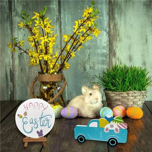 10 Pieces Easter Tiered Tray Decorations Spring Wooden Sign  (Bunny Style) - Picture 4 of 4